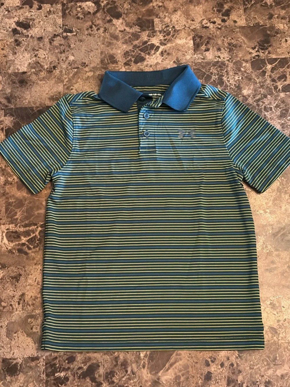 Under Armour Blue and Green Striped Boys Polo youth small